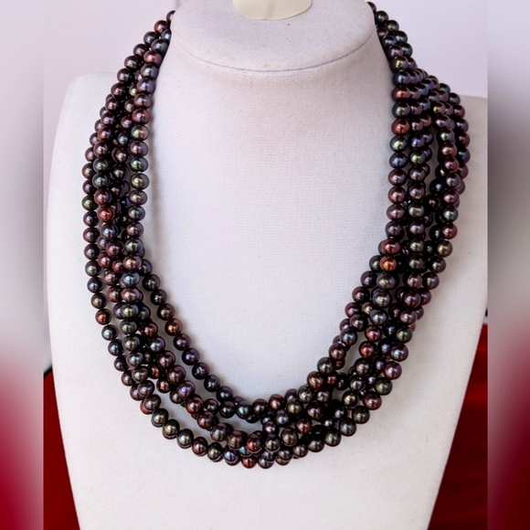 Jewelry - Vintage‎ Black Pearl Necklace  Baroque Design 50in